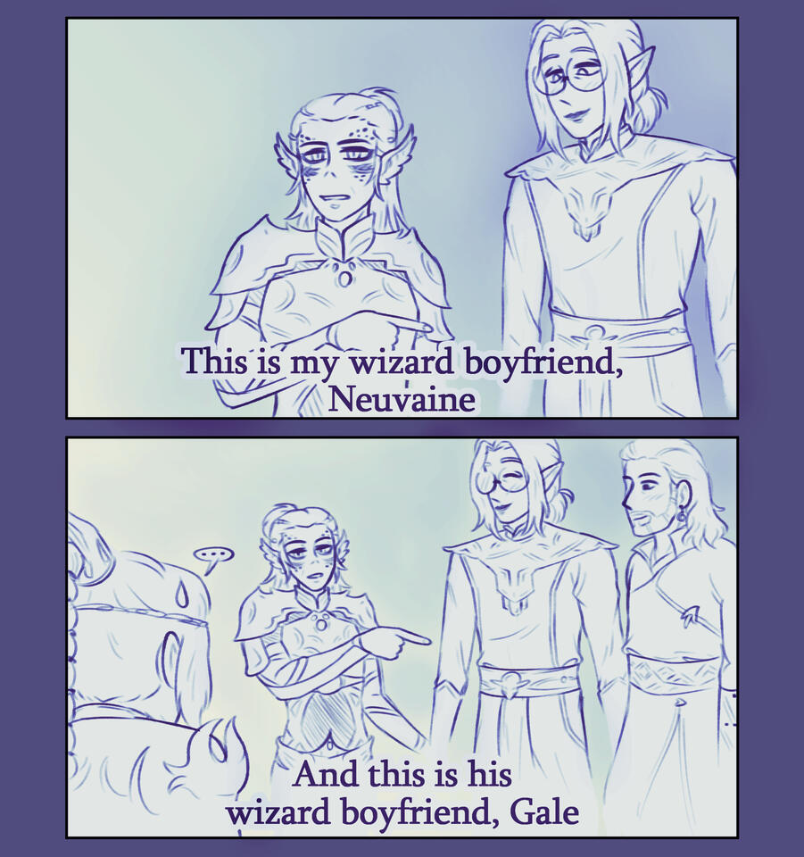 06-2024 Comic featuring Lae'zel, Neuvaine (Tav), Gale, and Shadowheart from Baldur's Gate 3